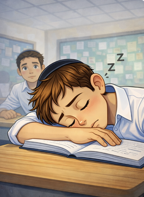 Student falling asleep over notebook